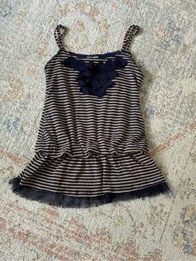 VTG Y2K Mine Bella Swan Striped Ruffle Babydoll Tank Top-Size L